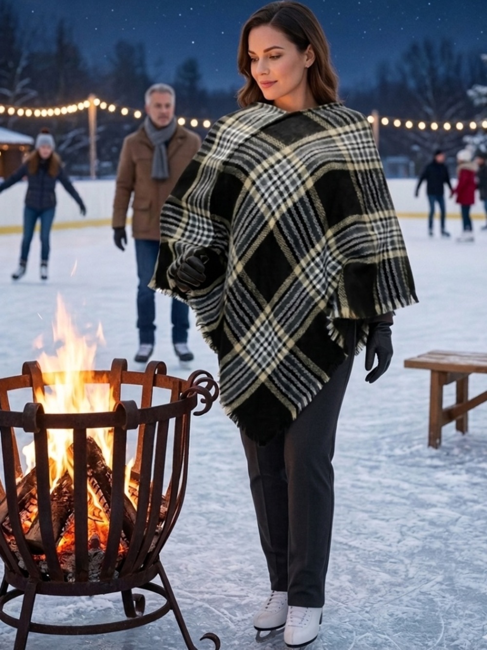 Lava Accessories Neutral Tone Fringe Poncho Wrap